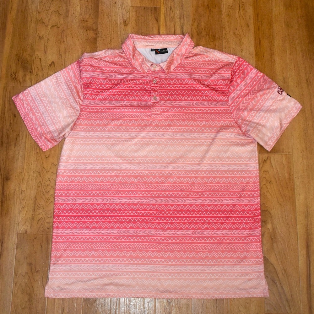 Yatta Golf Polo Shirt Mens XXL Pink Geometric Zigzag Ombre Lakeridge